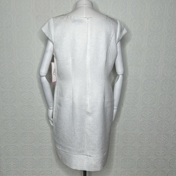 Eliza J | White Dress with Cap Sleeves & Jeweled Neckline - Picture 3 of 8